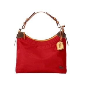 Dooney and Bourke Erica Nylon Leather Hobo Satchel Bag Red